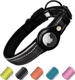 Reflective AirTag Dog Collar; ivienx Apple Air Tag Heavy Duty Dog Collar [Wide] Padded Pet Collar with AirTag Case Holder Accessories for Small M (Color: Pink, size: L (Neck 17-20"))